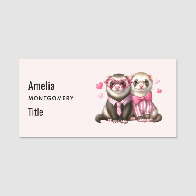 Niedliches Otter Couple in Liebe Namensschild (Vorderseite)
