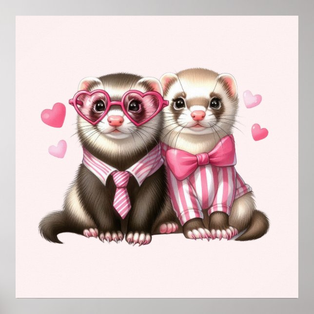 Niedliches Otter Couple in Liebe Poster (Vorne)