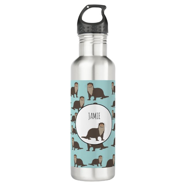Niedliches Otter-Illustrationsmuster Edelstahlflasche (Vorderseite)