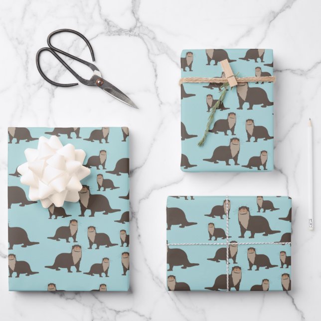 Niedliches Otter-Illustrationsmuster Geschenkpapier Set (Vorderseite)