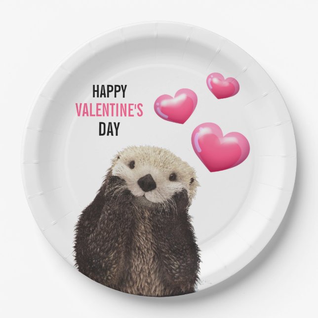 Niedliches Otter mit den Herzschlägen der Valentin Pappteller (Vorderseite)