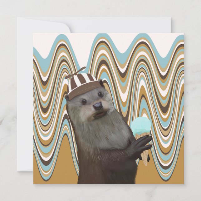 Niedliches Otter mit Eiscreme auf wirbellem Hinter (Vorderseite)