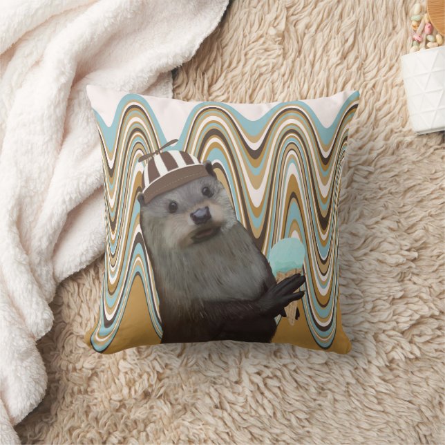 Niedliches Otter mit Eiscreme auf wirbellem Hinter Kissen (Decke)