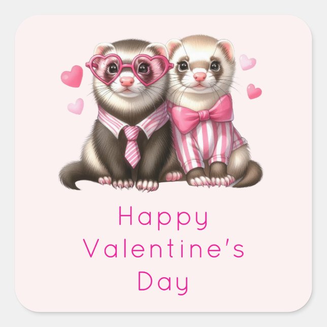 Niedliches Otter Paar in der Liebe Glücklicher Val Quadratischer Aufkleber (Vorderseite)