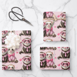 Niedliches Otter-Paar in Liebe-Muster Geschenkpapier Set