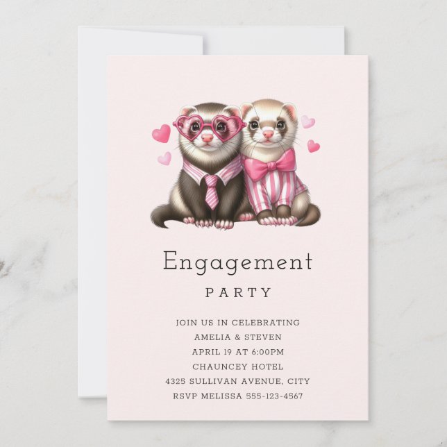 Niedliches Otter-Paar mit Liebe-Engagement Einladung (Vorderseite)