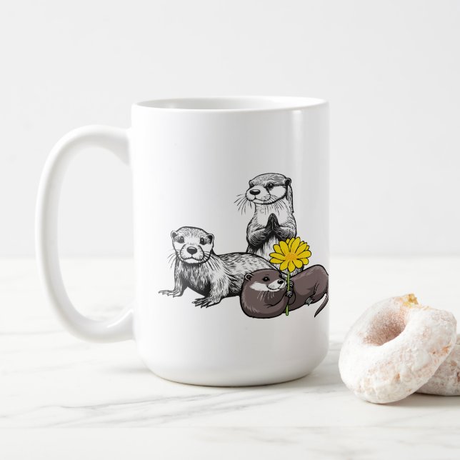 Niedliches Otter-Trio Kaffeetasse (Mit Donut)