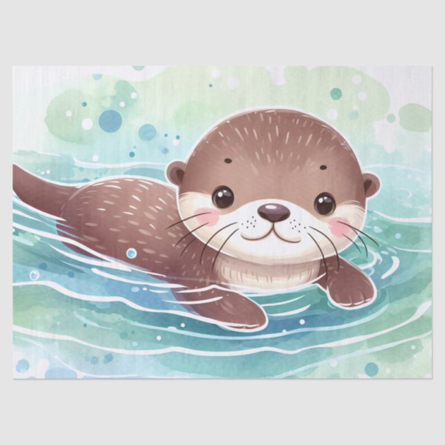 Niedliches Otter-Wasserfarben-Dekouting Seidenpapier (Vorderseite)