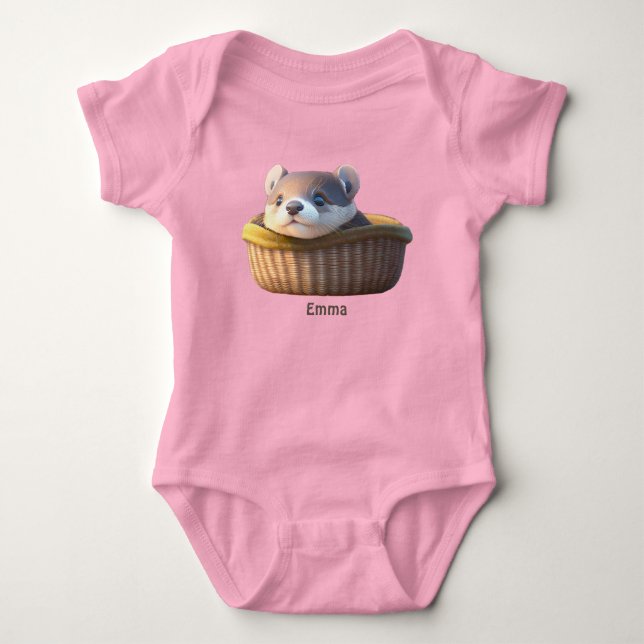 Niedliches Otterbaby in einem Korb - personalisier Baby Strampler (Vorderseite)