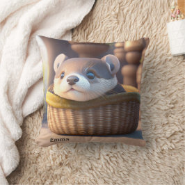 Niedliches Otterbaby in einem Korb - personalisier Kissen