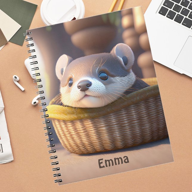 Niedliches Otterbaby in einem Korb - personalisier Notizblock (Von Creator hochgeladen)