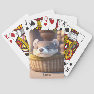 Niedliches Otterbaby in einem Korb - personalisier Spielkarten