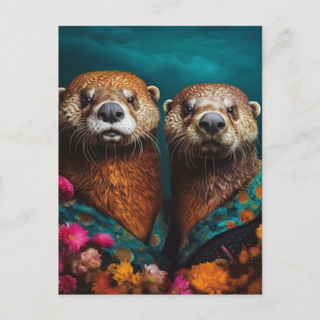 Niedliches Otters Blumenportrait Postkarte (Vorderseite)