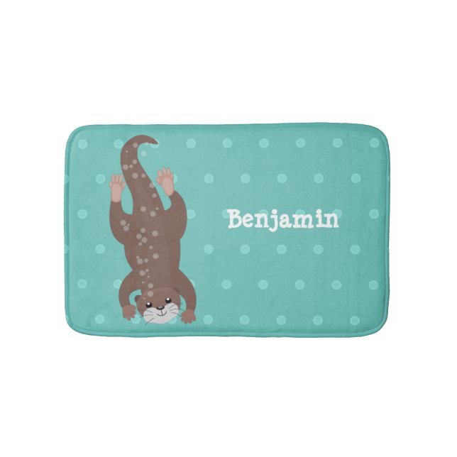 Niedliches Ottertauchen auf aquamariner Cartoon-Ab Badematte (Vorderseite)