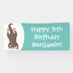 Niedliches Ottertauchen auf aquamariner Cartoon-Ab Banner