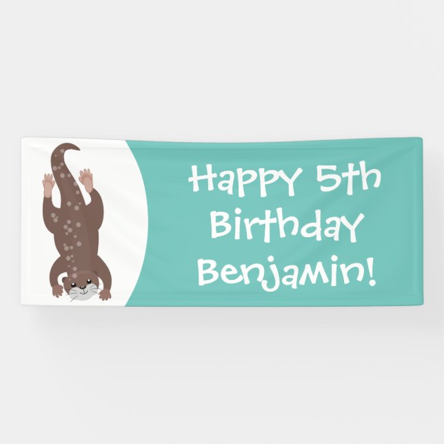 Niedliches Ottertauchen auf aquamariner Cartoon-Ab Banner (Horizontal)
