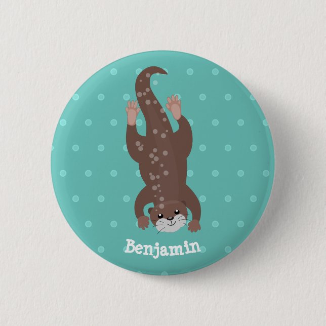 Niedliches Ottertauchen auf aquamariner Cartoon-Ab Button (Vorderseite)