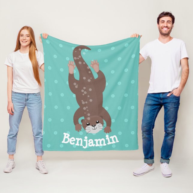 Niedliches Ottertauchen auf aquamariner Cartoon-Ab Fleecedecke (Beispiel)