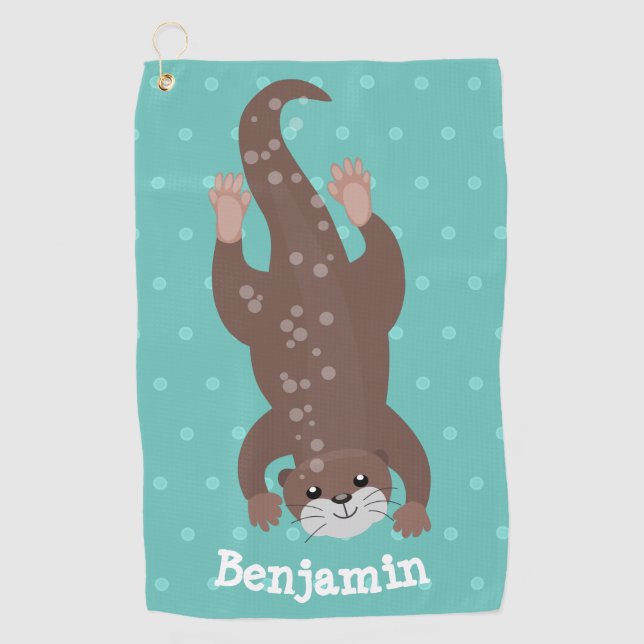 Niedliches Ottertauchen auf aquamariner Cartoon-Ab Golfhandtuch (Vorderseite)
