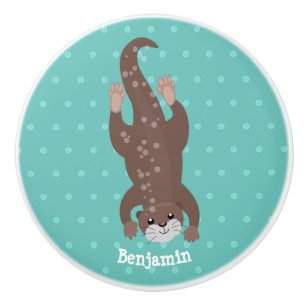 Niedliches Ottertauchen auf aquamariner Cartoon-Ab Keramikknauf