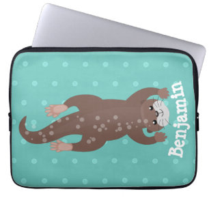 Niedliches Ottertauchen auf aquamariner Cartoon-Ab Laptopschutzhülle