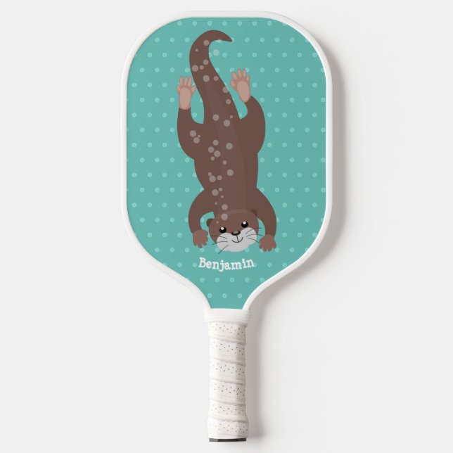 Niedliches Ottertauchen auf aquamariner Cartoon-Ab Pickleball Schläger (Vorderseite)
