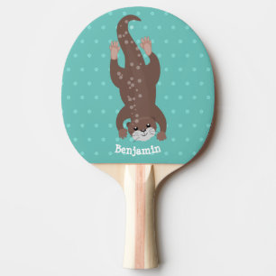 Niedliches Ottertauchen auf aquamariner Cartoon-Ab Tischtennis Schläger