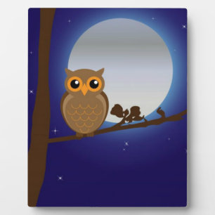 Niedliches Owl am Mondlicht Fotoplatte