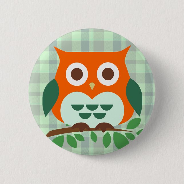 Niedliches Owl an einer Zweigstelle Button (Vorderseite)