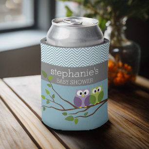Niedliches Owl auf Branch - Blue Baby Boy Dusche Dosenkühler