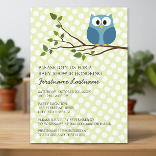 Niedliches Owl auf dem Zweig mit Polka dots Babydu Einladung