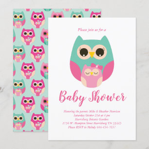 Niedliches Owl Baby Dusche Pink Bird Girl Einladung
