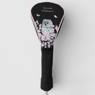 Niedliches Owl Cherry Blossom Pink Black Golf Headcover