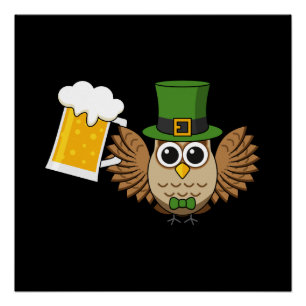 Niedliches Owl Drinking Beer Funny St Patrick's Da Poster