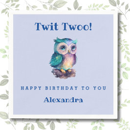Niedliches Owl Dusty Blue Woodland Tierischer Kind Serviette