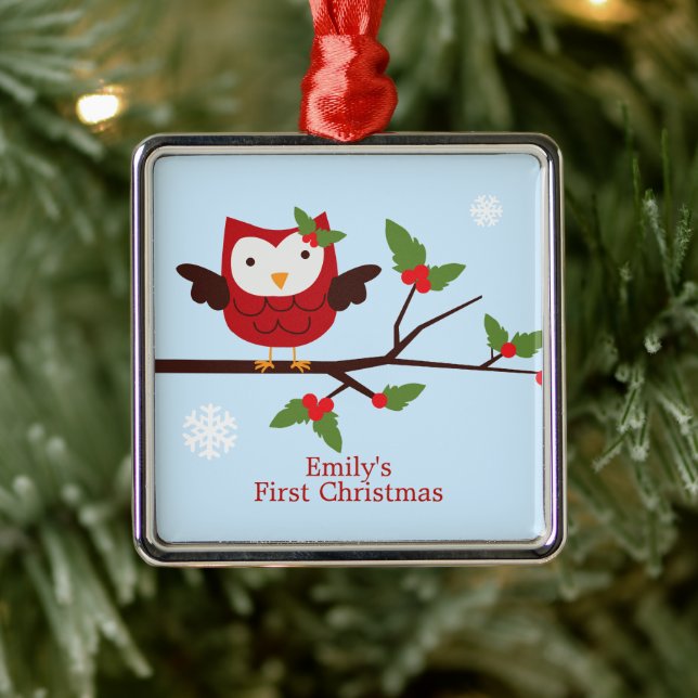 Niedliches Owl Erste Weihnachtsfeier Silbernes Ornament (Baum)