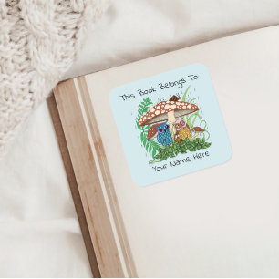 Niedliches Owl Family Pilz Rain Buchzeichen Quadratischer Aufkleber