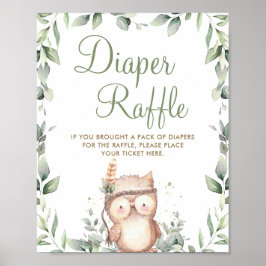 Niedliches Owl Greenery Baby Dusche Windeln Raffel Poster
