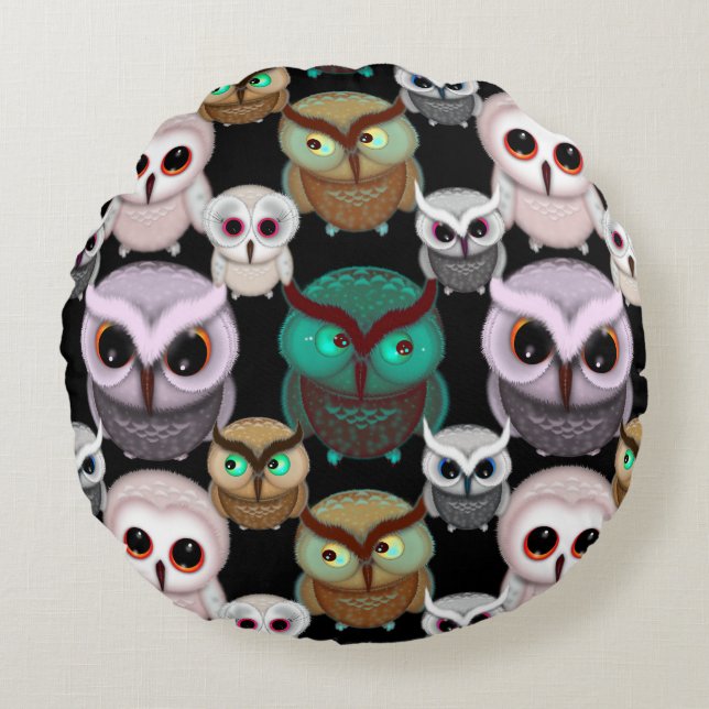 Niedliches Owl Illustrationsmuster Rundes Kissen (Vorderseite)