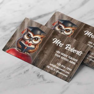 Niedliches OWL in Brille Tutor Lehrer Barn Wood Visitenkarte