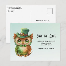 Niedliches Owl in einem grünen Ober-Hut Save the D Einladungspostkarte
