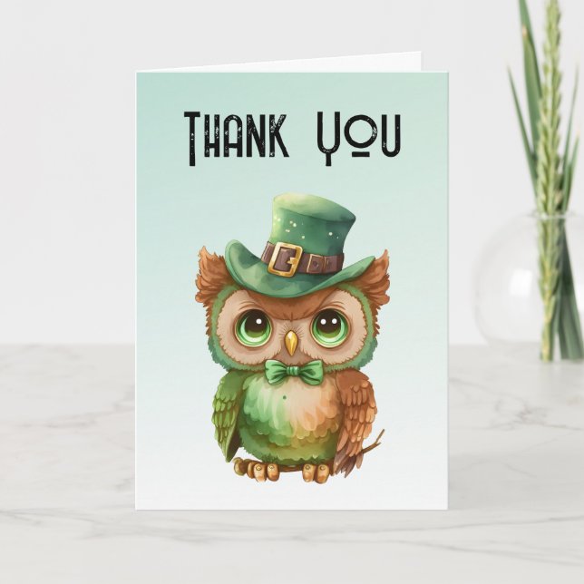 Niedliches Owl in einem grünen Top Hat Dankeskarte (Vorderseite)