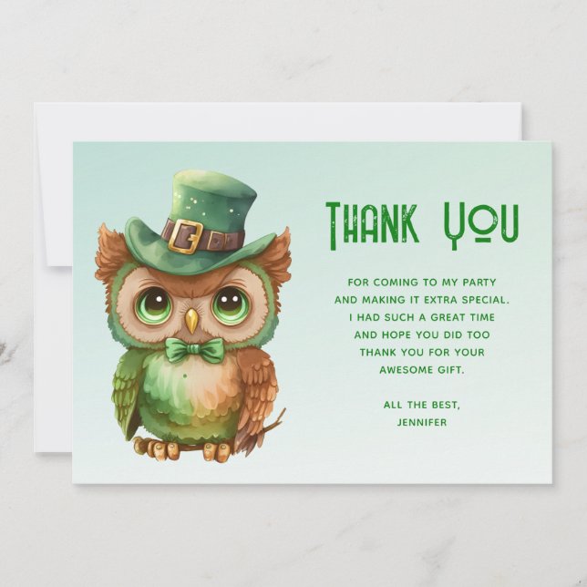 Niedliches Owl in einem grünen Top Hat Dankeskarte (Vorderseite)