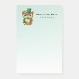 Niedliches Owl in einem grünen Top Hat Post-it Klebezettel
