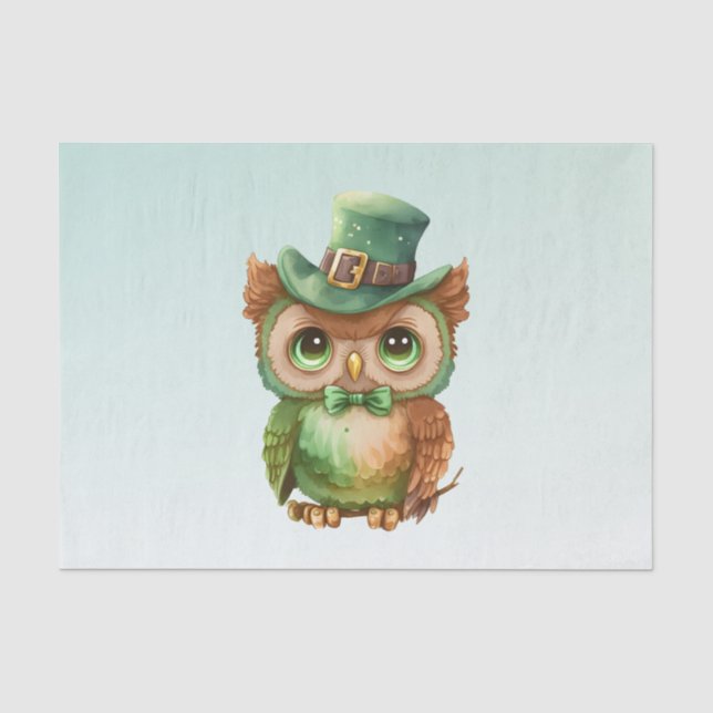 Niedliches Owl in einem grünen Top Hat Seidenpapier (Vorderseite)