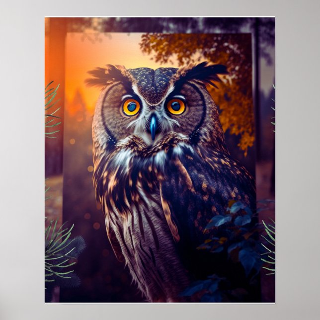 Niedliches Owl in Forest Nature Wildlife Bird Anim Poster (Vorne)