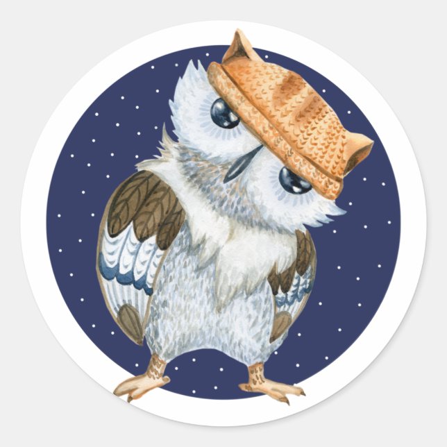 Niedliches Owl in Hat Runder Aufkleber (Vorderseite)