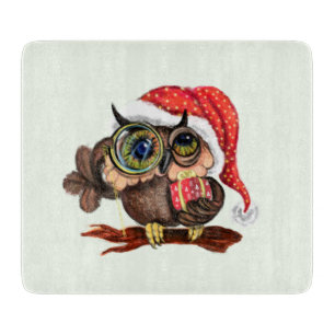 Niedliches Owl in Hut und Weihnachtsgeschenk Schneidebrett