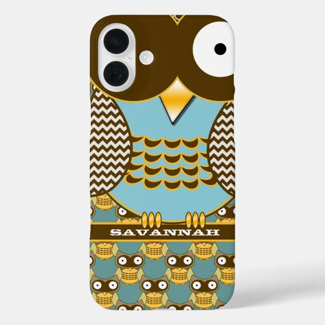 Niedliches Owl Maurische Zig Zag Muster Wählen Sie iPhone 16 Plus Hülle (Rückseite)