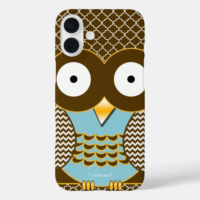 Niedliches Owl Maurische Zig Zag Muster Wählen Sie iPhone 16 Plus Hülle (Rückseite)